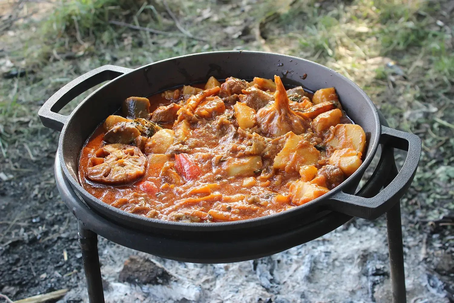 Fuente Brizoll cocinando sobre el fuego al aire libre